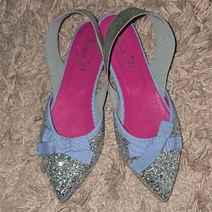 Ferca 81 Silver Glitter Pointed Slingback Flats - Pink Insole